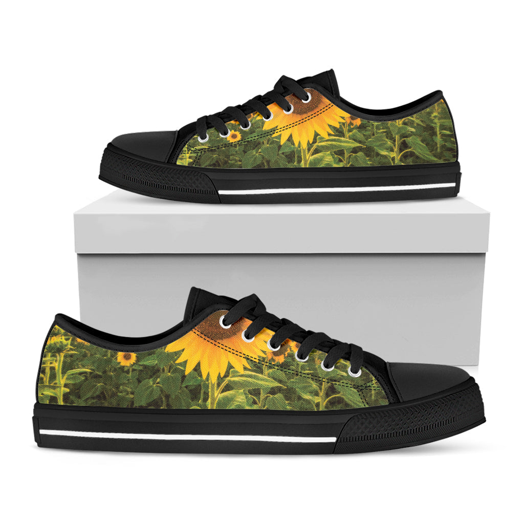 Sunflower Landscape Print Black Low Top Sneakers