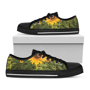 Sunflower Landscape Print Black Low Top Sneakers