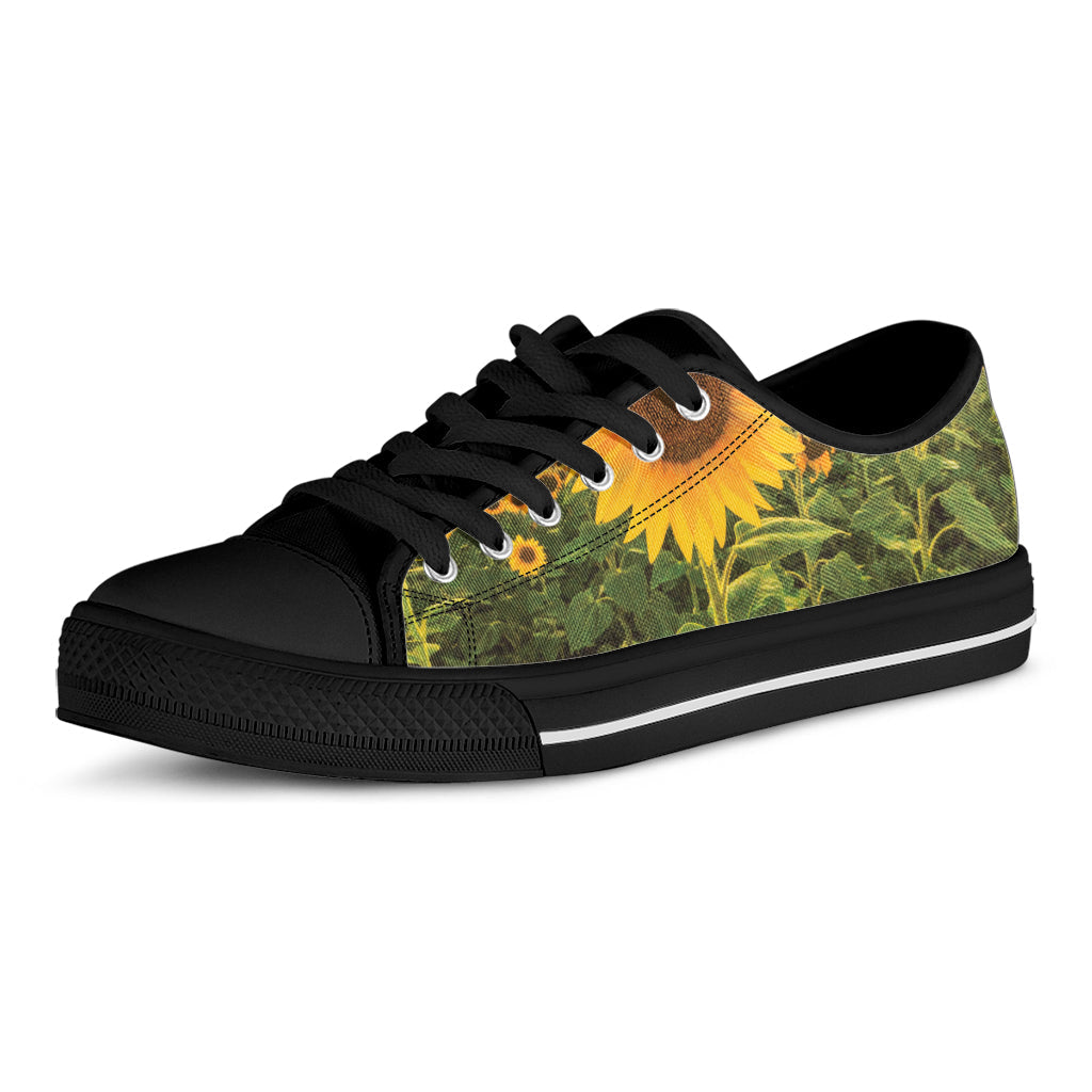 Sunflower Landscape Print Black Low Top Sneakers