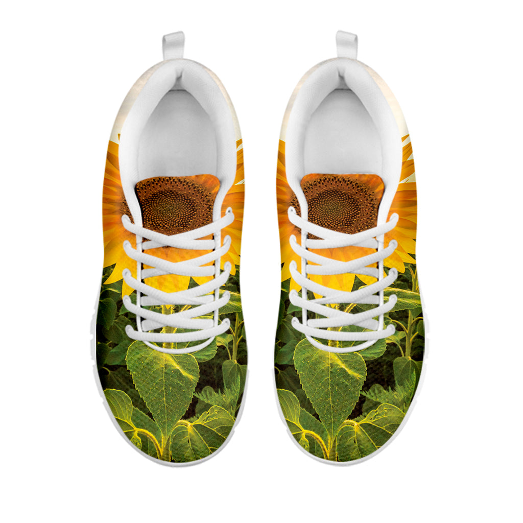 Sunflower Landscape Print White Running Shoes