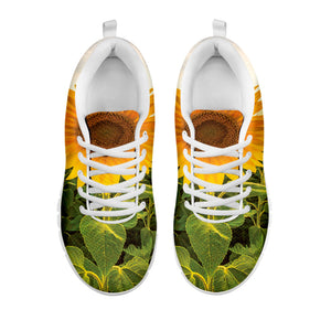 Sunflower Landscape Print White Running Shoes