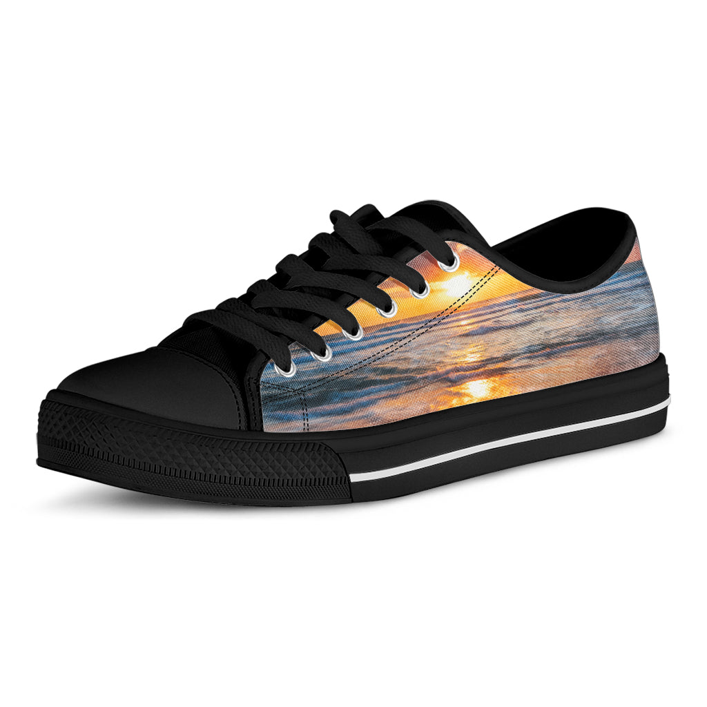 Sunrise Wave Print Black Low Top Sneakers