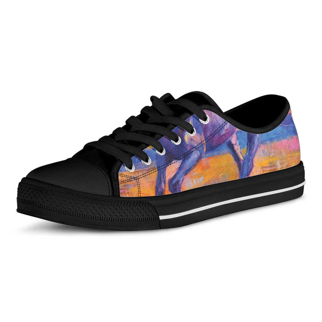 Sunset Horse Painting Print Black Low Top Sneakers