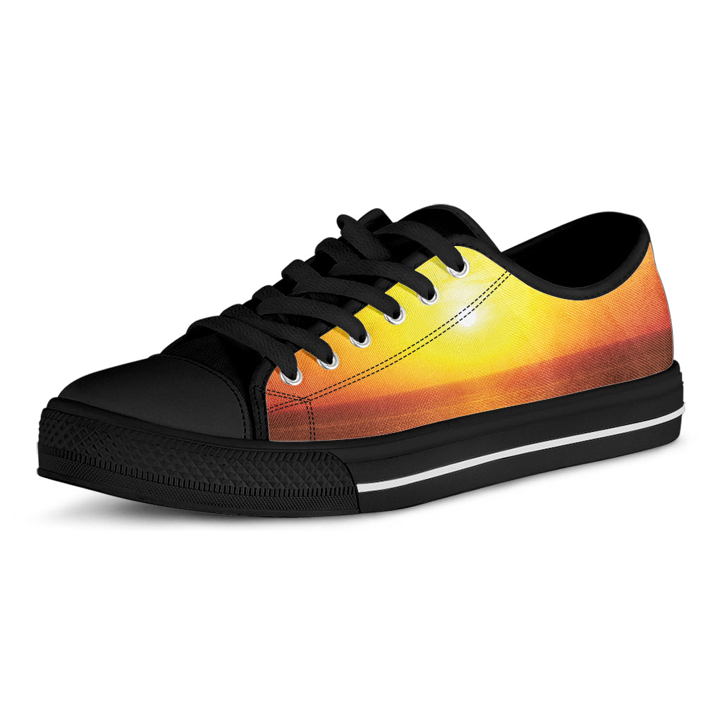 Sunset Over Sea Print Black Low Top Sneakers