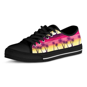 Sunset Palm Tree Pattern Print Black Low Top Sneakers