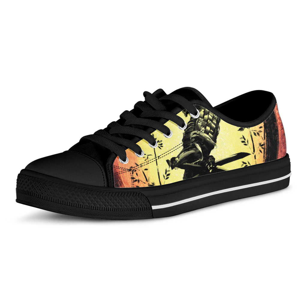 Sunset Samurai Warrior Print Black Low Top Sneakers