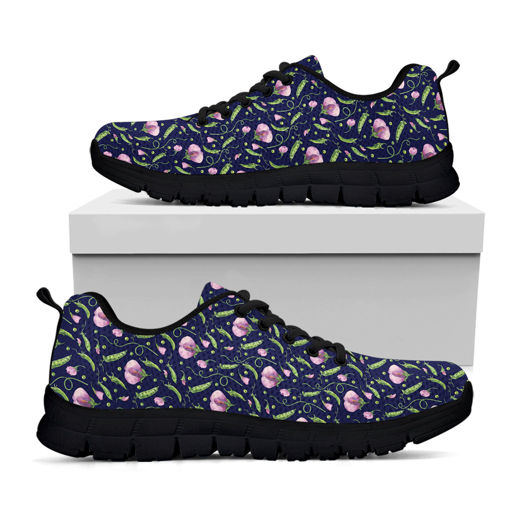 Sweet Pea Floral Pattern Print Black Running Shoes