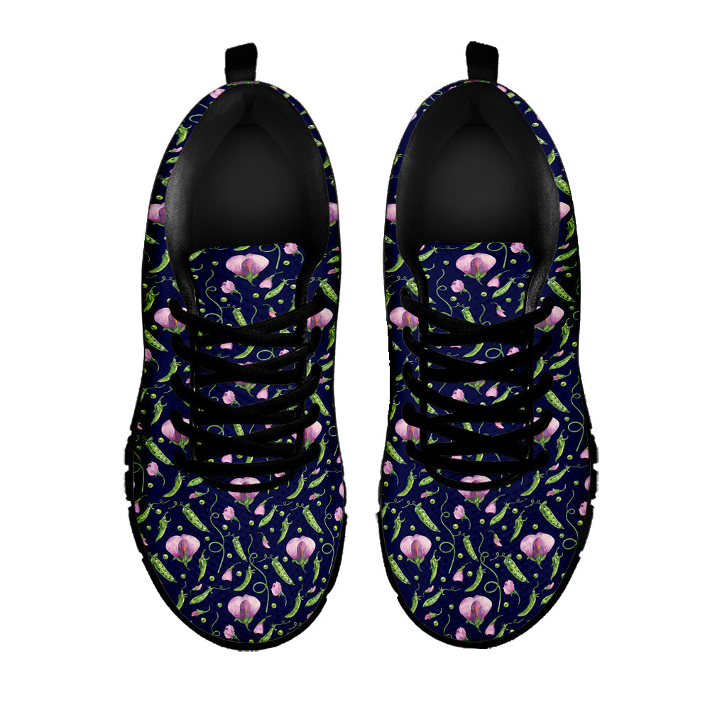 Sweet Pea Floral Pattern Print Black Running Shoes