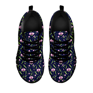 Sweet Pea Floral Pattern Print Black Running Shoes
