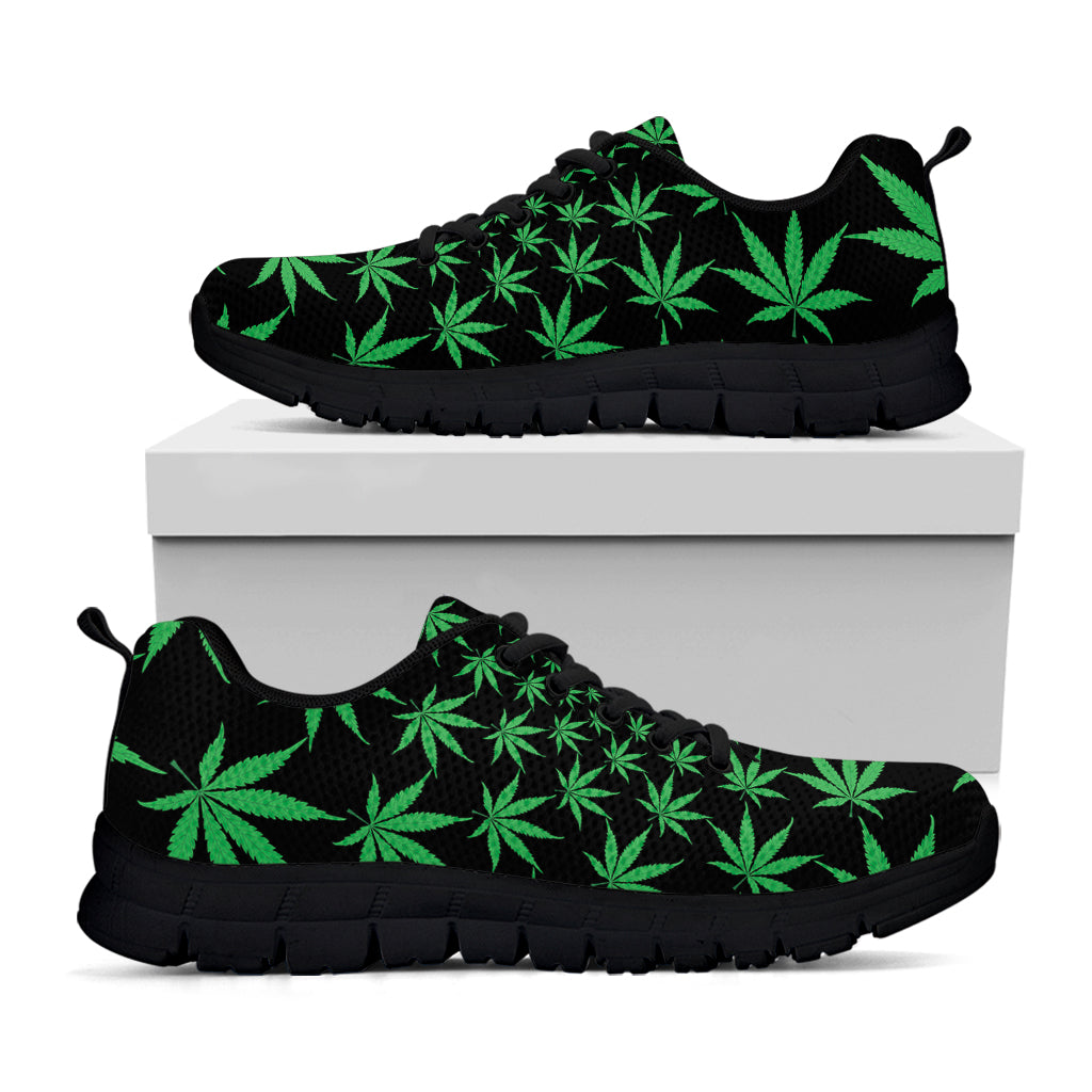 Swirl Cannabis Leaf Print Black Running Shoes