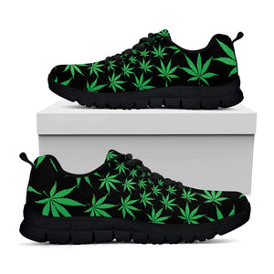 Swirl Cannabis Leaf Print Black Running Shoes