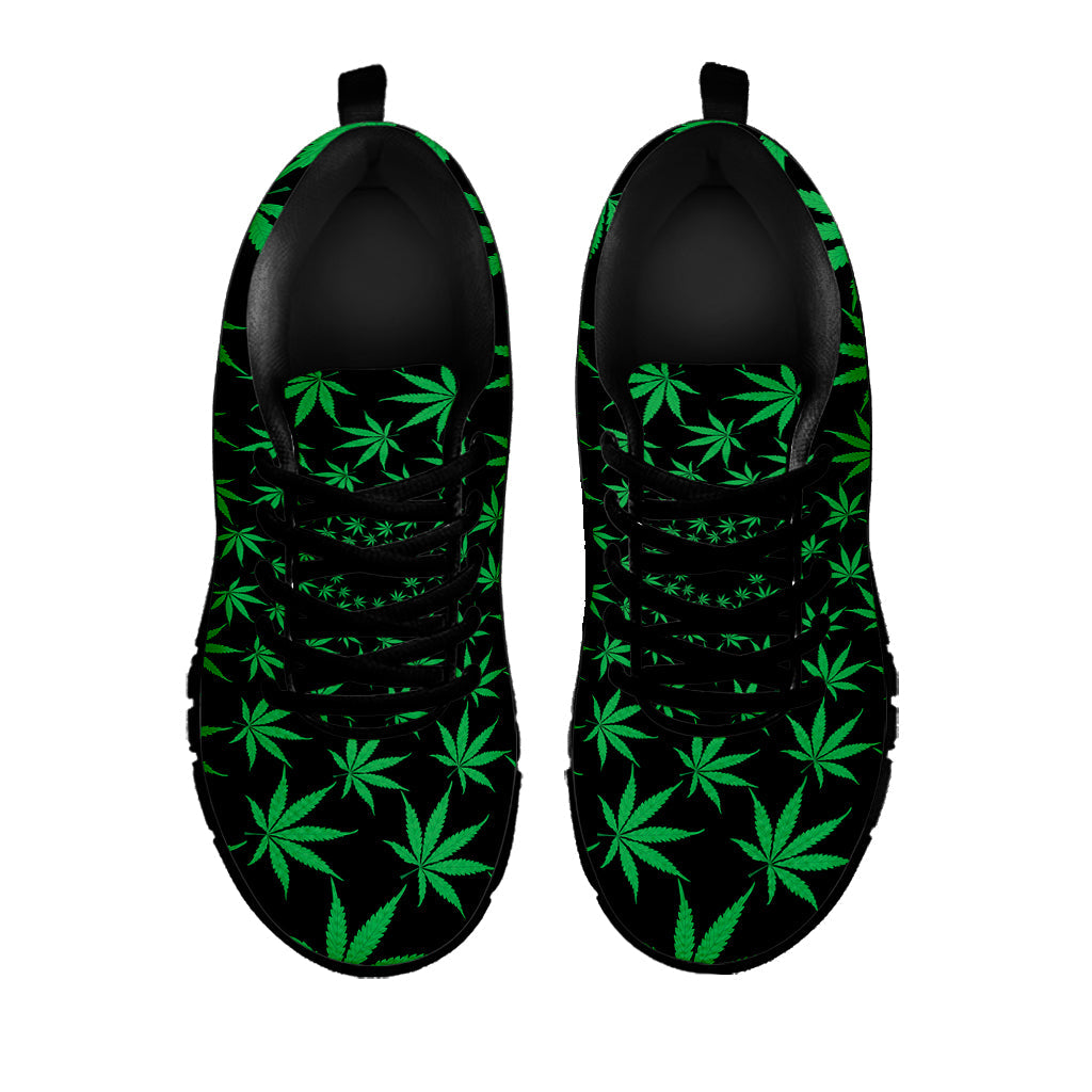 Swirl Cannabis Leaf Print Black Running Shoes