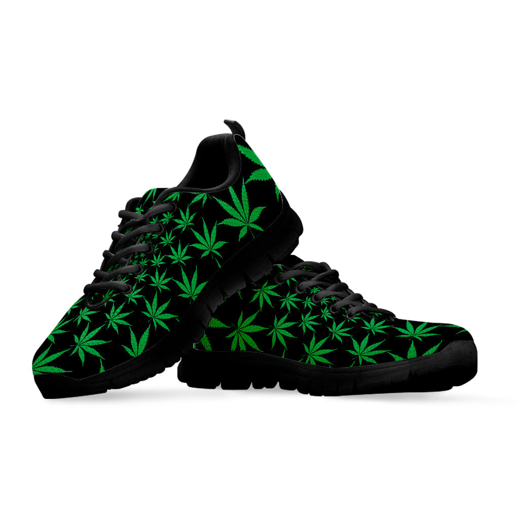 Swirl Cannabis Leaf Print Black Running Shoes