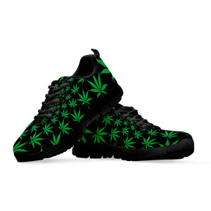 Swirl Cannabis Leaf Print Black Running Shoes