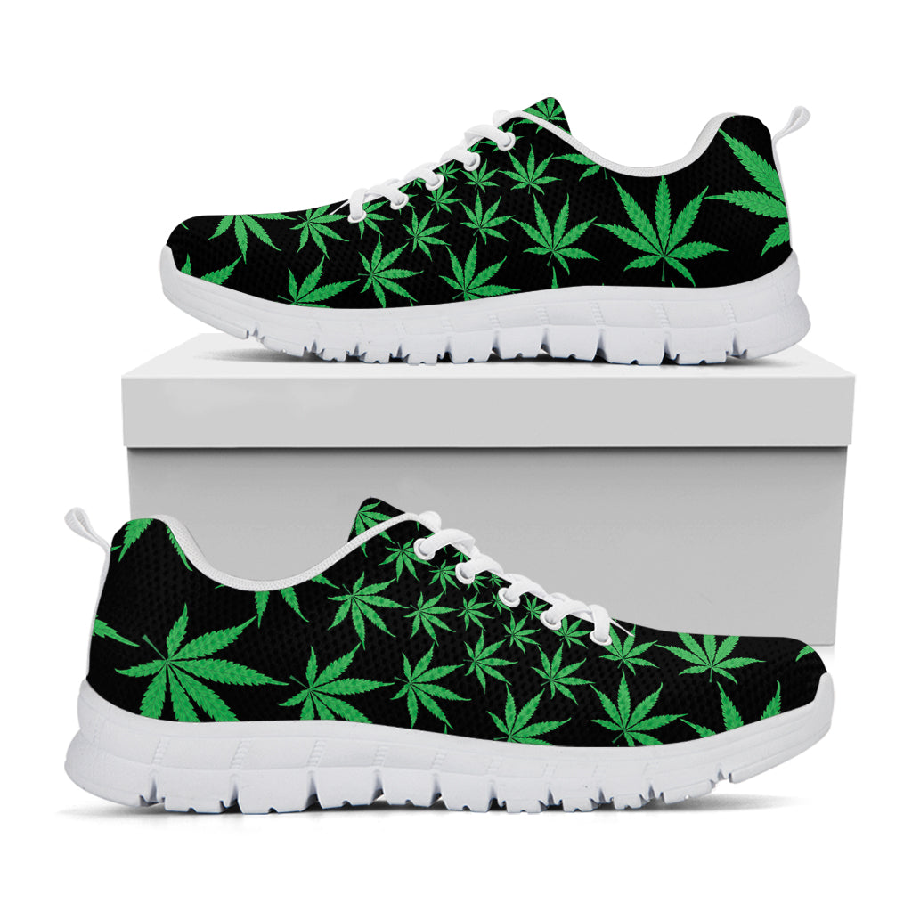 Swirl Cannabis Leaf Print White Running Shoes