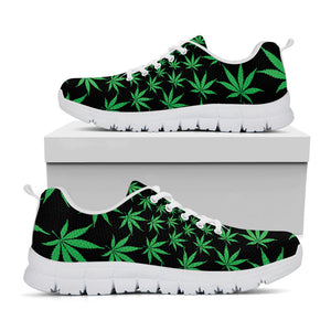 Swirl Cannabis Leaf Print White Running Shoes