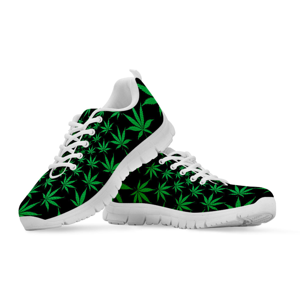 Swirl Cannabis Leaf Print White Running Shoes