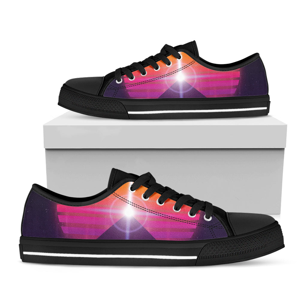 Synthwave Pyramid Print Black Low Top Sneakers