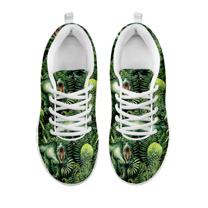 T-Rex Dinosaur And Jurassic Plants Print White Running Shoes