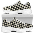 Tan And Black Houndstooth Pattern Print White Chunky Shoes