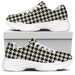 Tan And Black Houndstooth Pattern Print White Chunky Shoes