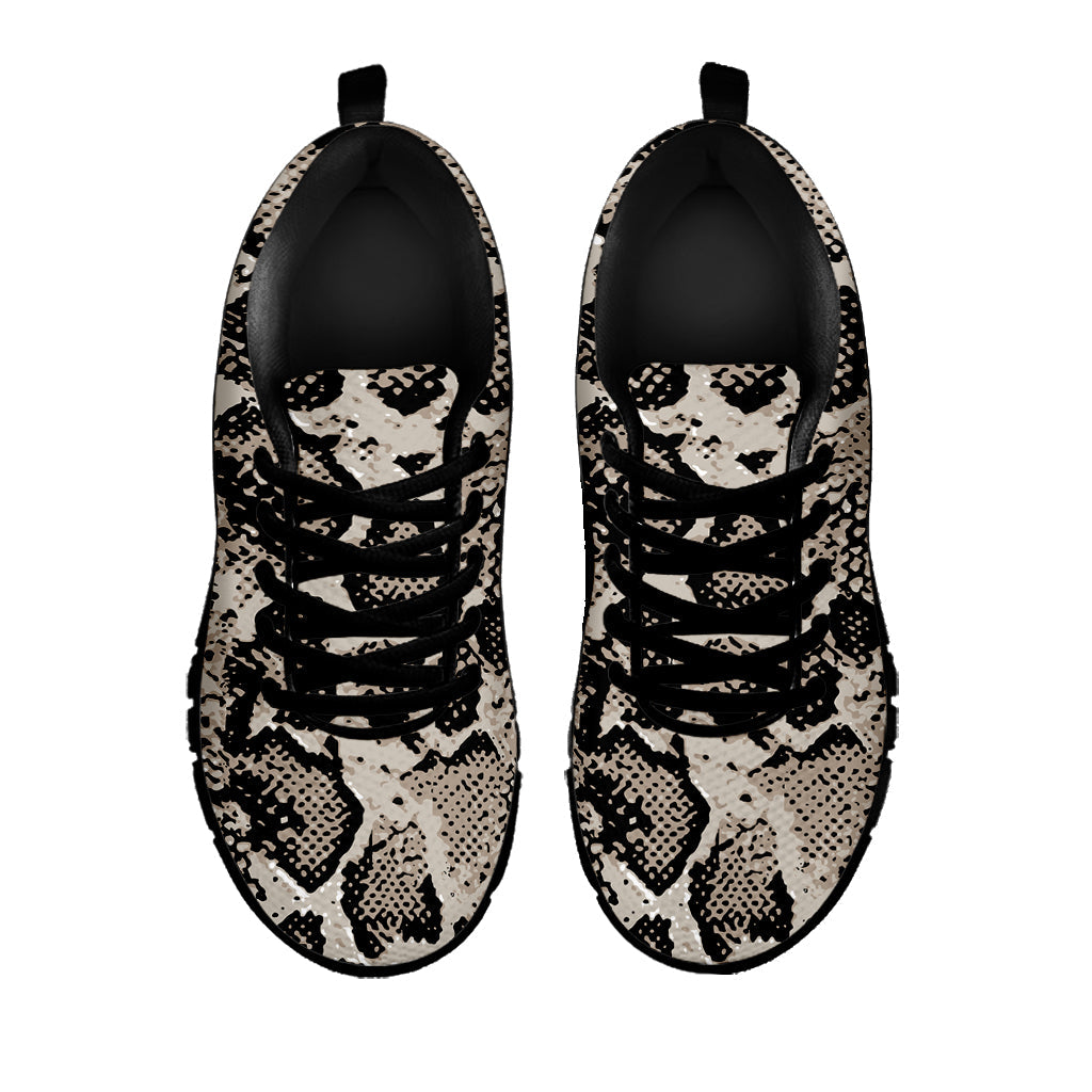 Tan And Black Snakeskin Print Black Running Shoes