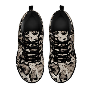 Tan And Black Snakeskin Print Black Running Shoes