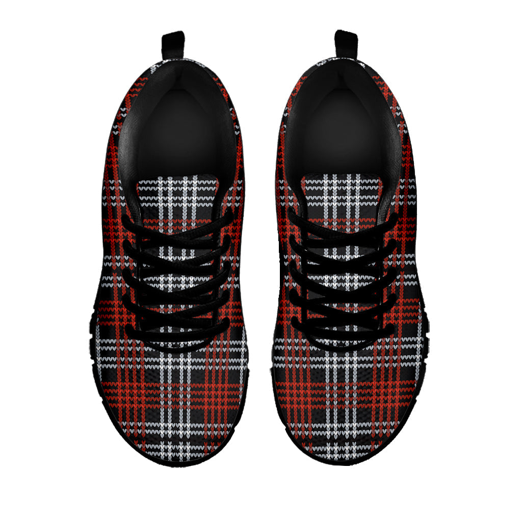 Tartan Knitted Pattern Print Black Running Shoes