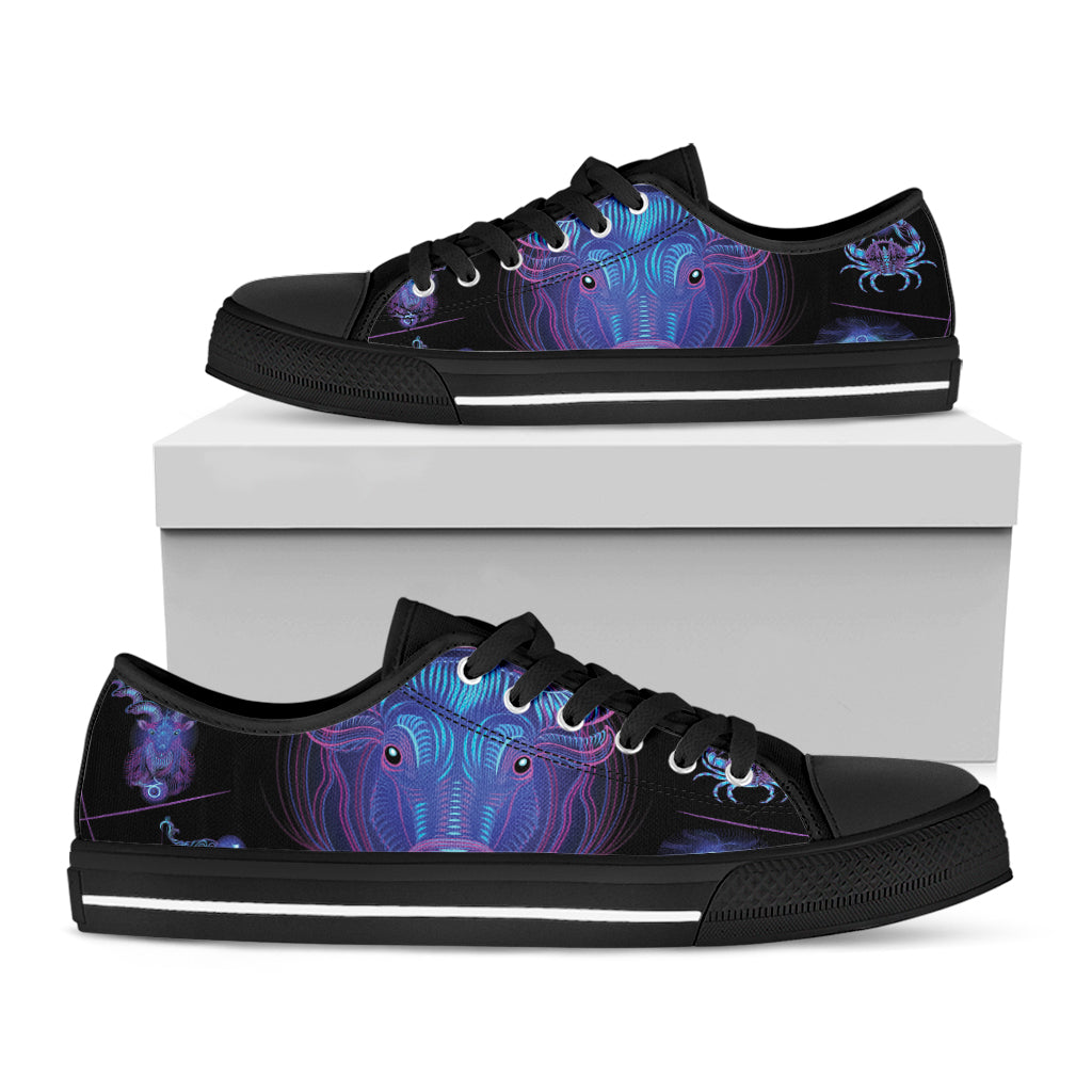 Taurus And Astrological Signs Print Black Low Top Sneakers