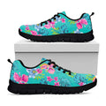 Teal Aloha Tropical Pattern Print Black Running Shoes