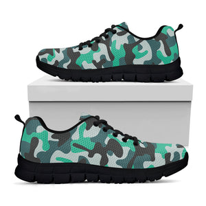 Teal And Black Camouflage Print Black Running Shoes