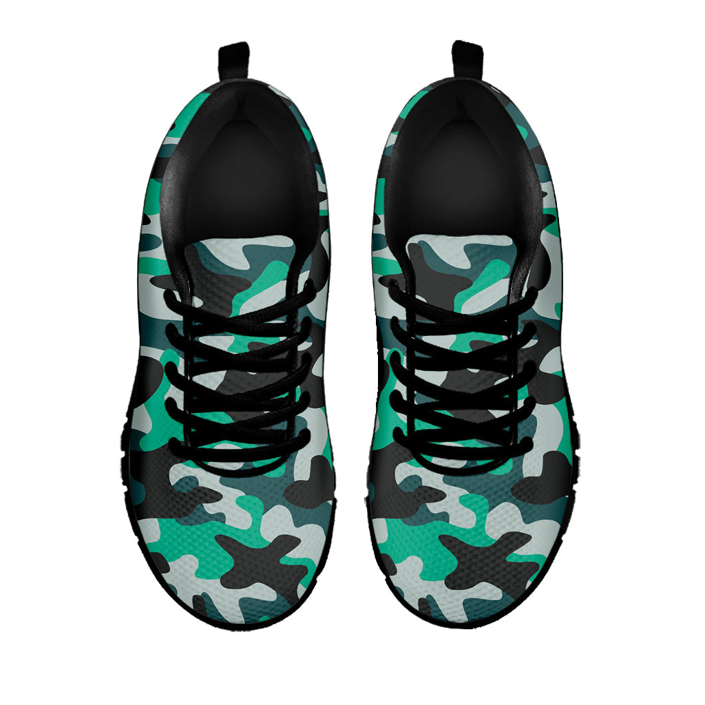 Teal And Black Camouflage Print Black Running Shoes