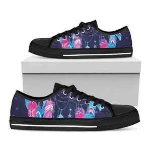 Teal And Purple Dream Catcher Print Black Low Top Sneakers