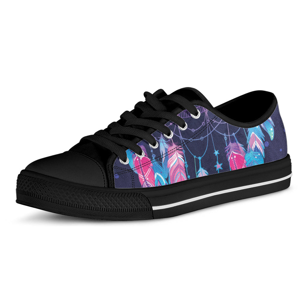 Teal And Purple Dream Catcher Print Black Low Top Sneakers