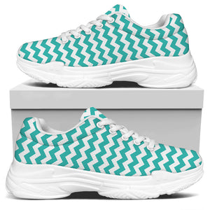 Teal And White Chevron Pattern Print White Chunky Shoes