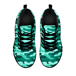 Teal Camouflage Print Black Running Shoes
