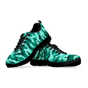 Teal Camouflage Print Black Running Shoes
