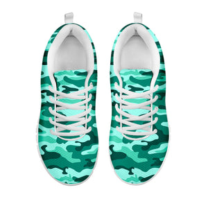 Teal Camouflage Print White Running Shoes