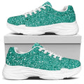 Teal (NOT Real) Glitter Print White Chunky Shoes
