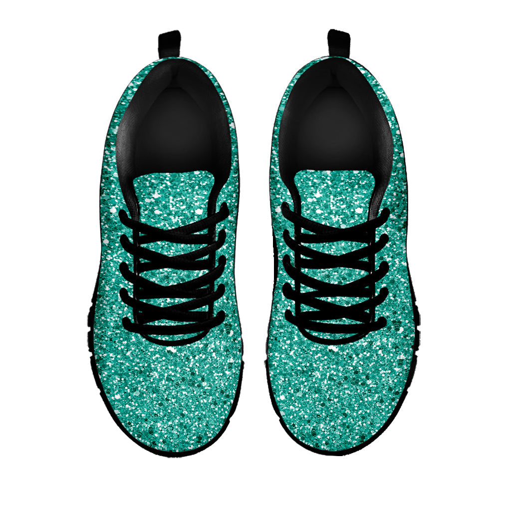 Teal (NOT Real) Glitter Print Black Running Shoes