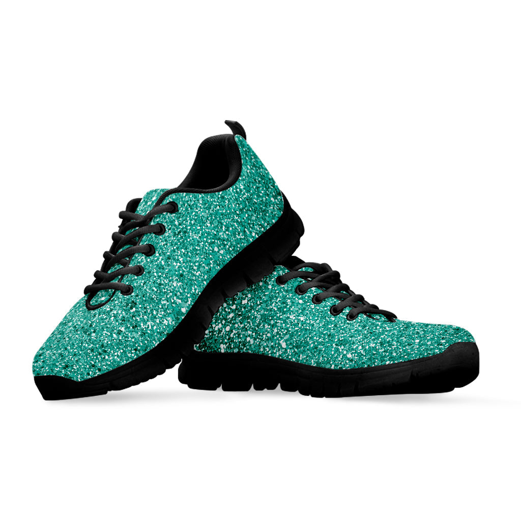 Teal (NOT Real) Glitter Print Black Running Shoes