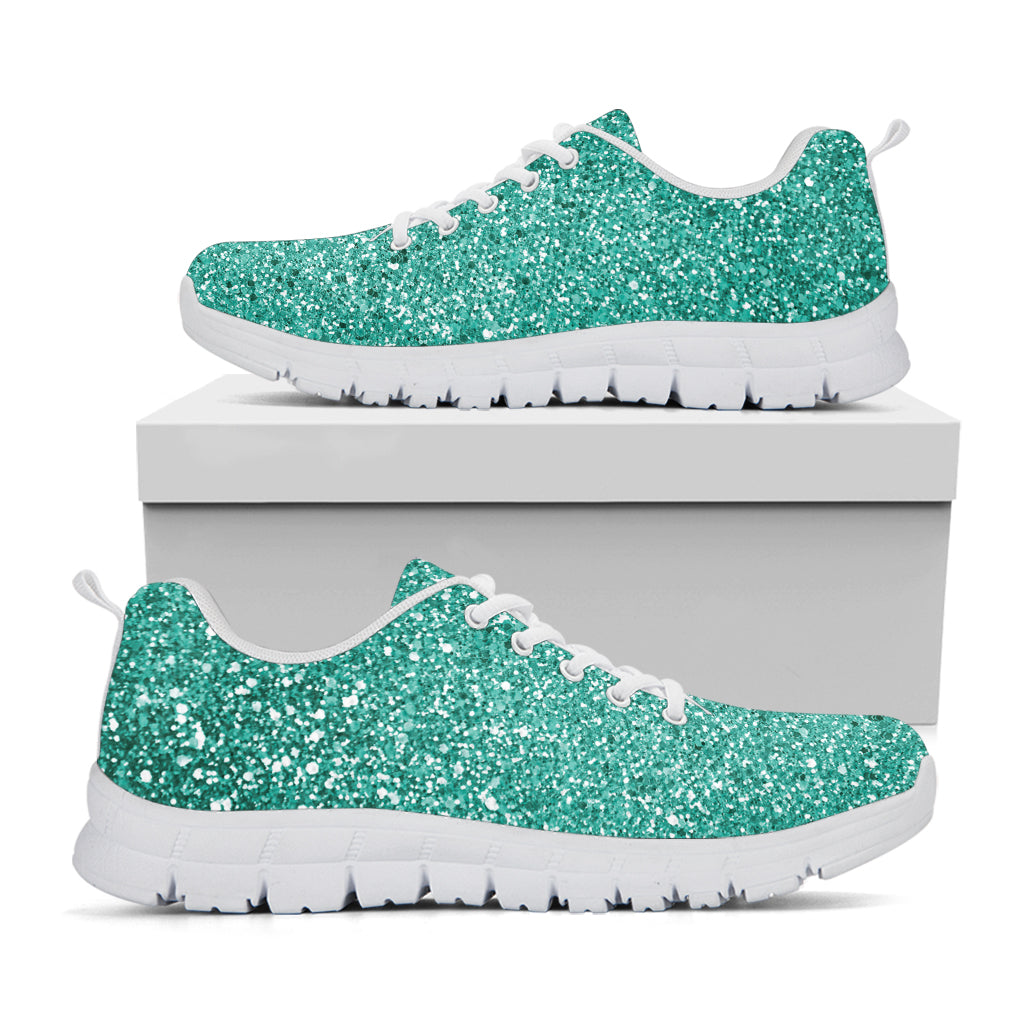Teal (NOT Real) Glitter Print White Running Shoes