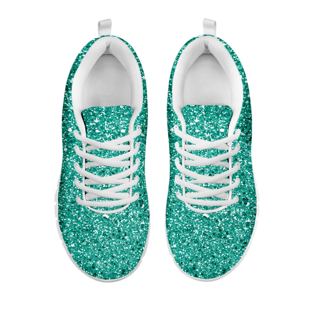 Teal (NOT Real) Glitter Print White Running Shoes
