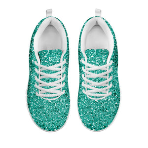 Teal (NOT Real) Glitter Print White Running Shoes