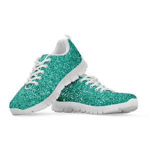 Teal (NOT Real) Glitter Print White Running Shoes