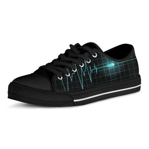 Teal Heartbeat Print Black Low Top Sneakers