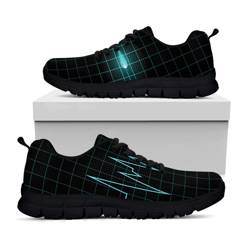 Teal Heartbeat Print Black Running Shoes