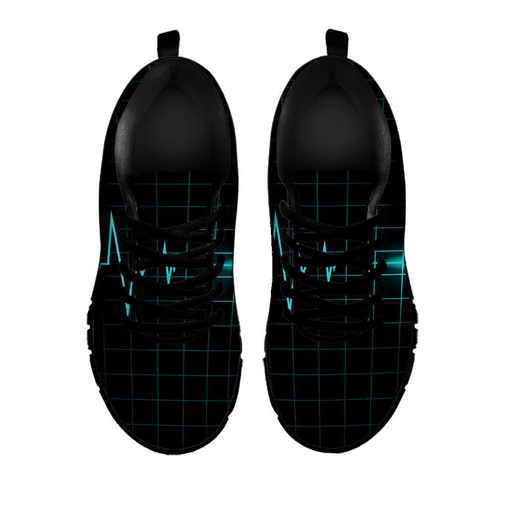 Teal Heartbeat Print Black Running Shoes