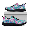 Teal Pink Blossom Tropical Pattern Print Black Running Shoes