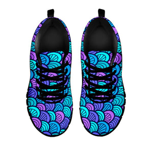 Teal Pink Mermaid Scales Pattern Print Black Running Shoes